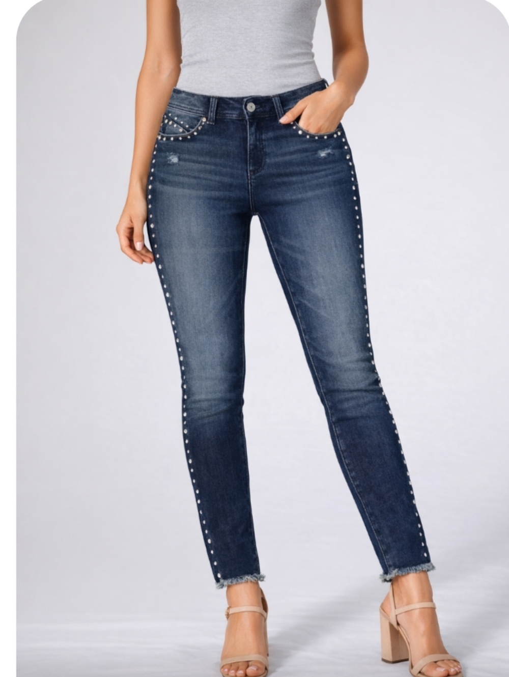 INC International Concepts Studded Skinny Jeans Size 6 Dark Wash Curvy Fit Raw H